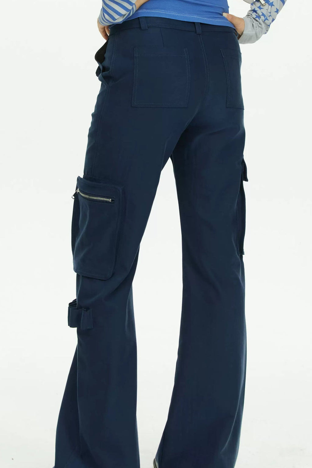 Navy Blue Multi-Pocket Wide-Leg Pants