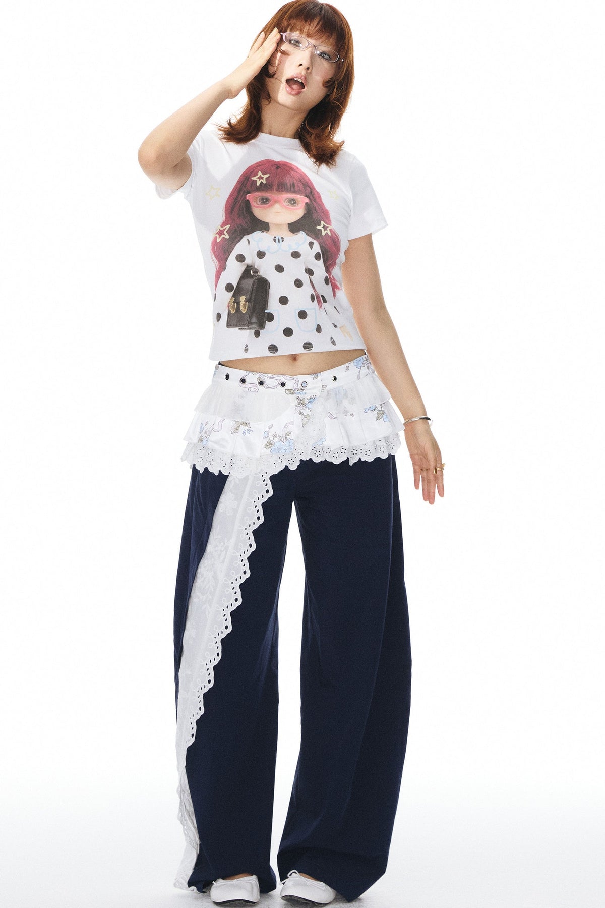 Navy Lace Trim Pants