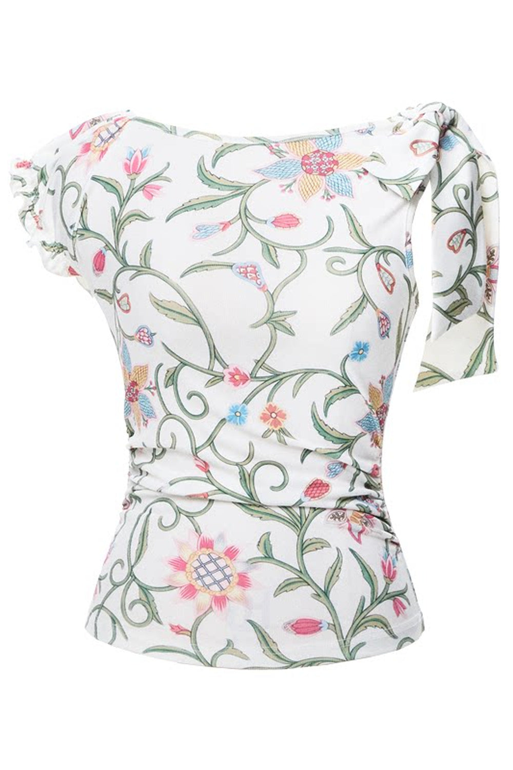 Asymmetrical Floral Ribbon Top
