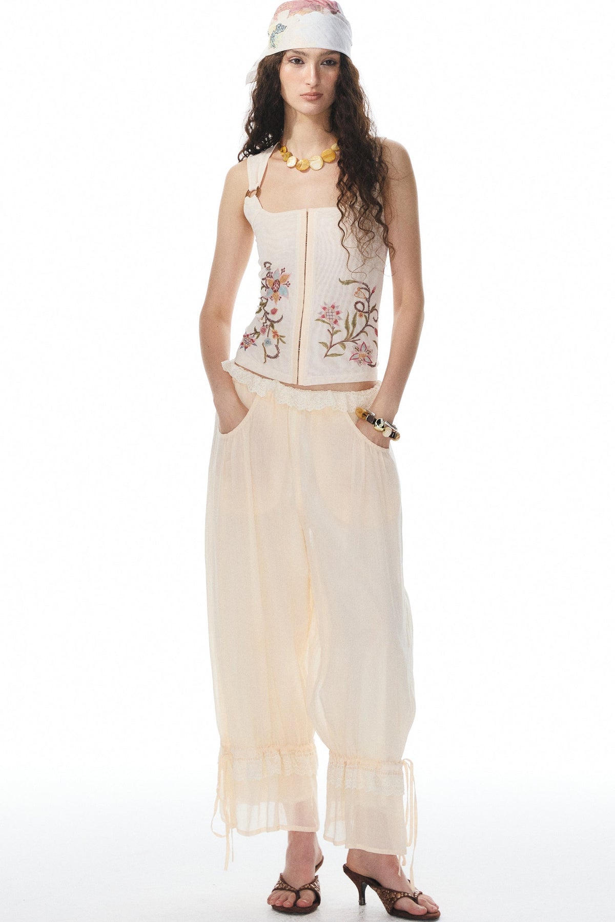 Beige Lace Lantern Pants