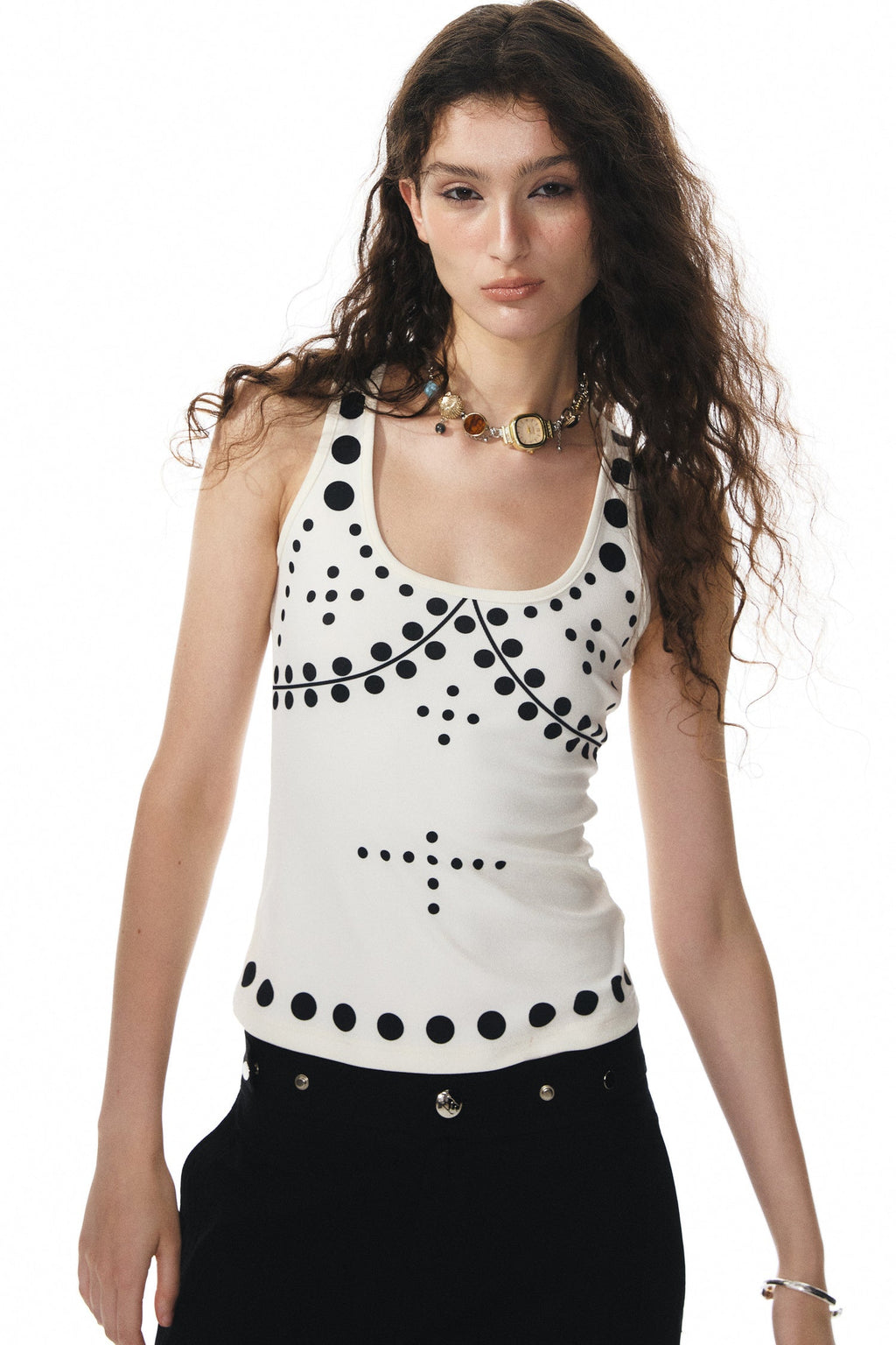 Polka Dot Knit Tank Top