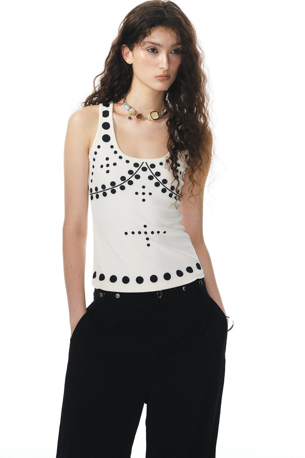 Polka Dot Knit Tank Top