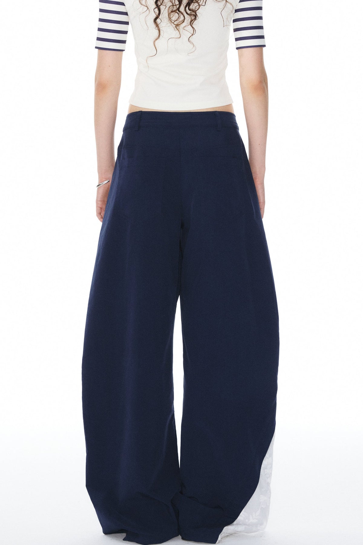 Navy Lace Trim Pants