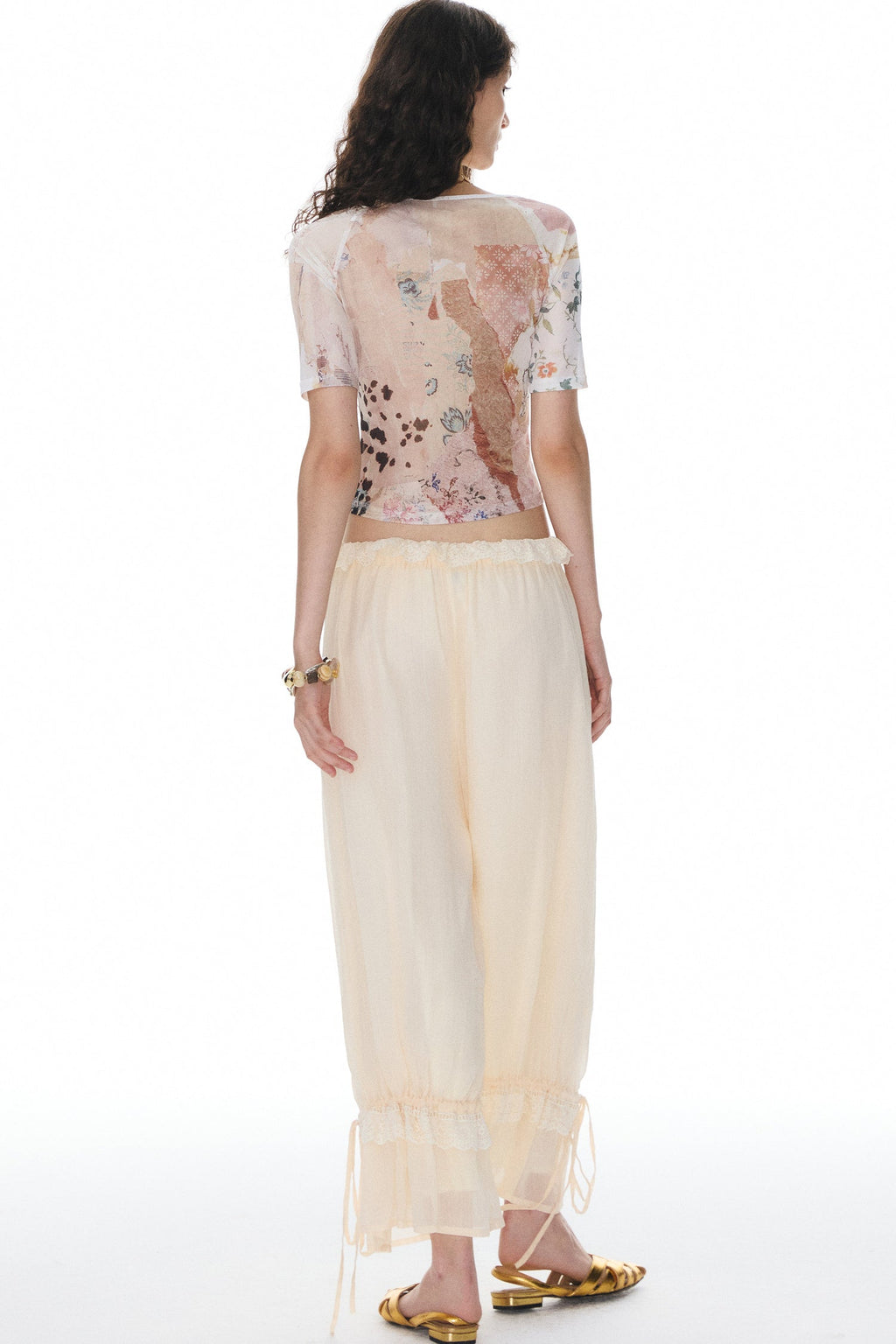 Beige Lace Lantern Pants