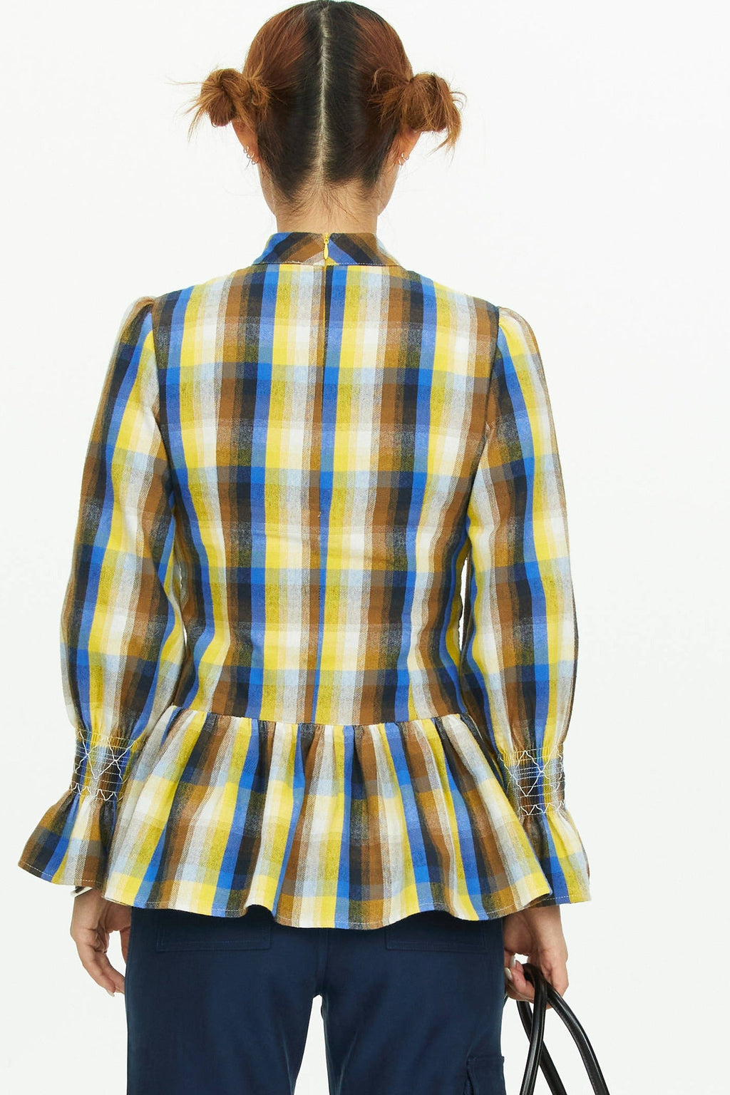 Retro Plaid Ruched Top