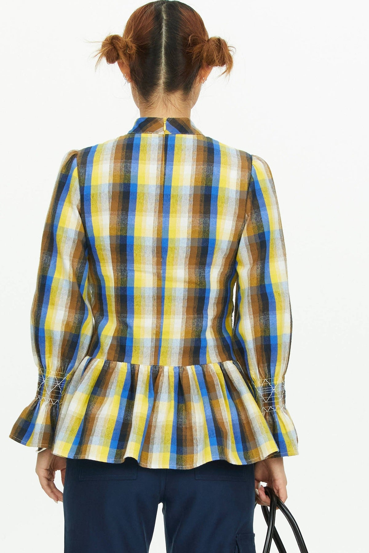 Retro Plaid Ruched Top