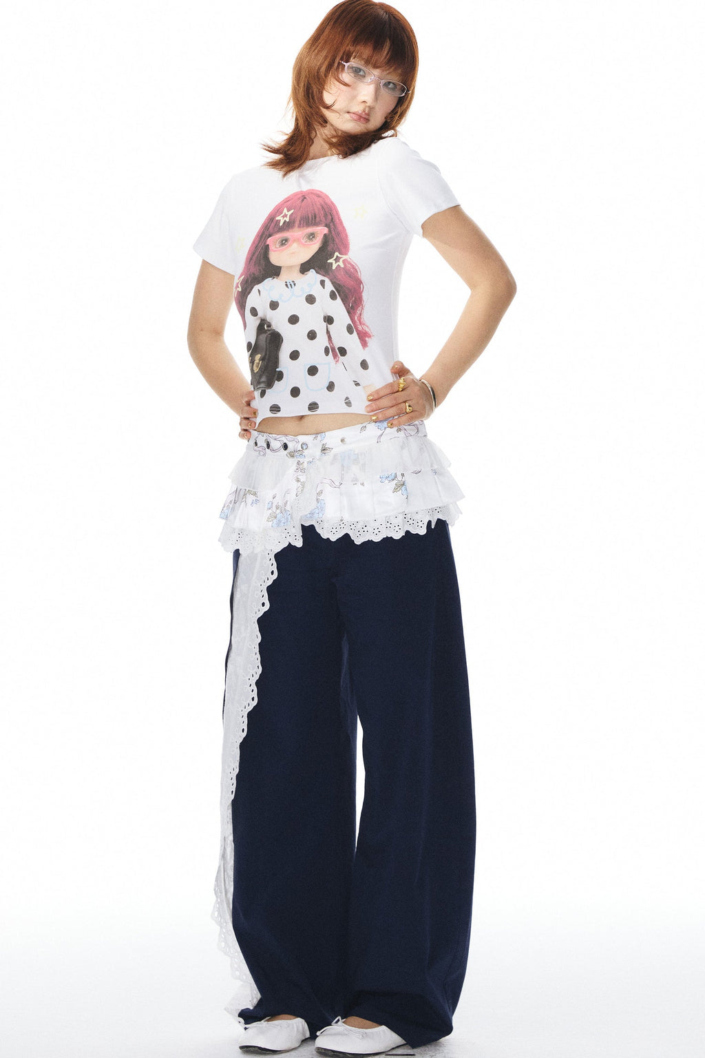 Navy Lace Trim Pants