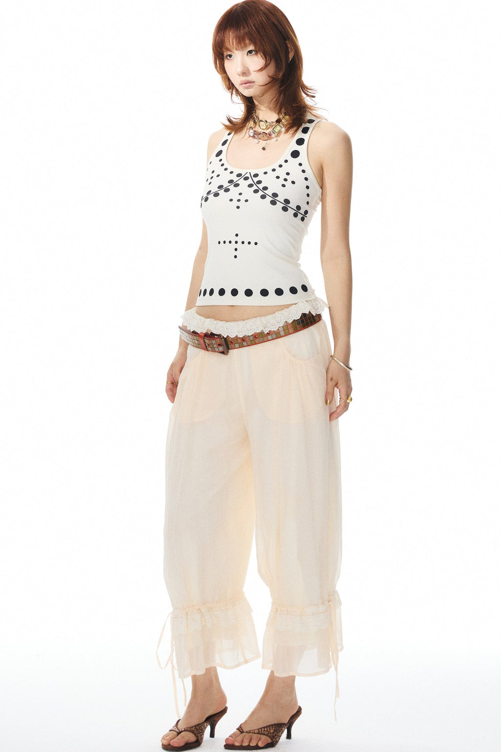 Beige Lace Lantern Pants