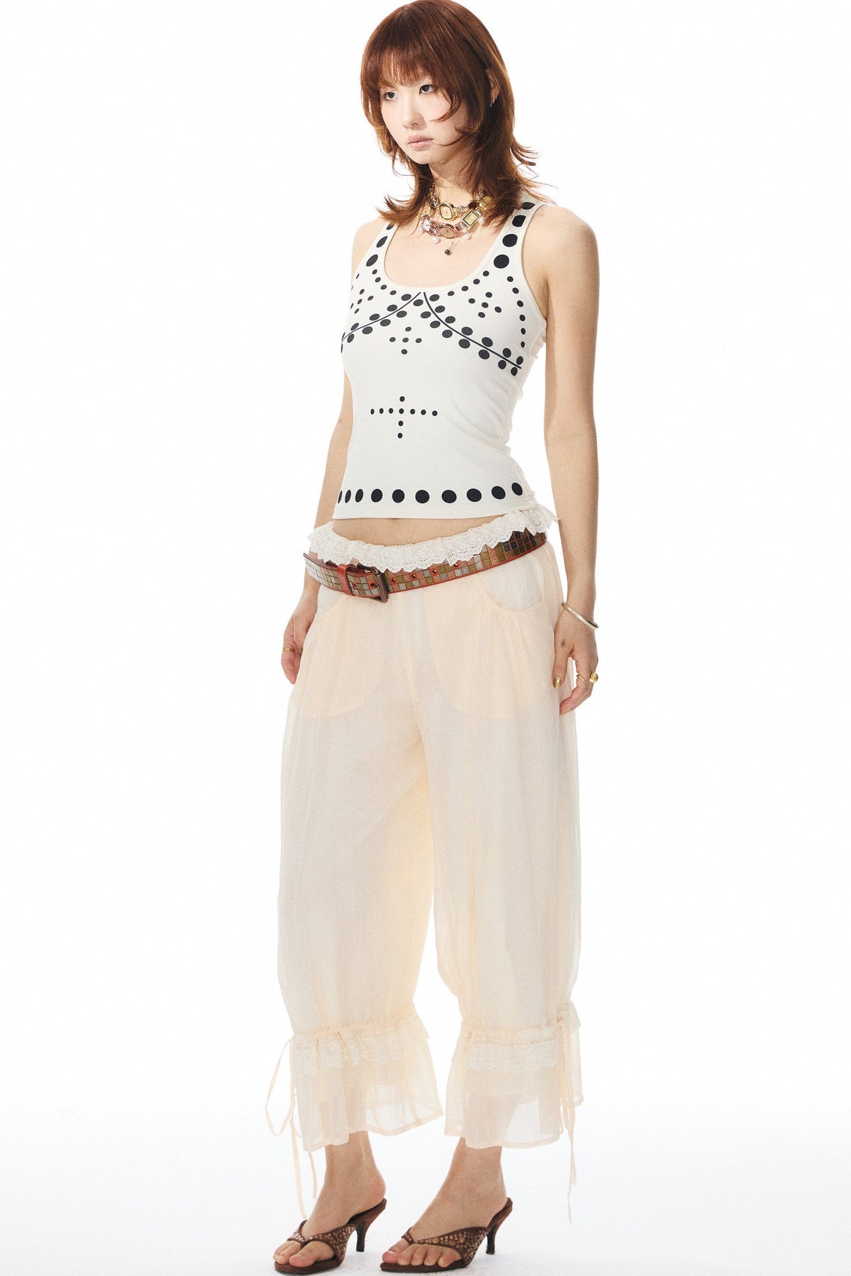 Beige Lace Lantern Pants
