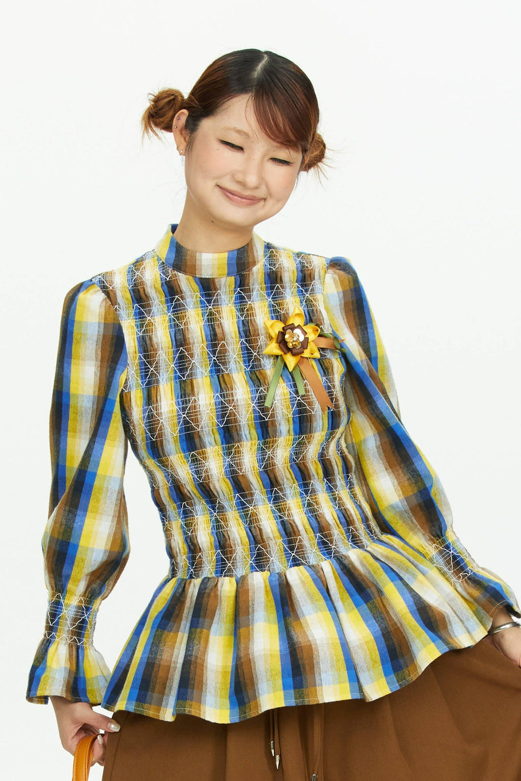 Retro Plaid Ruched Top