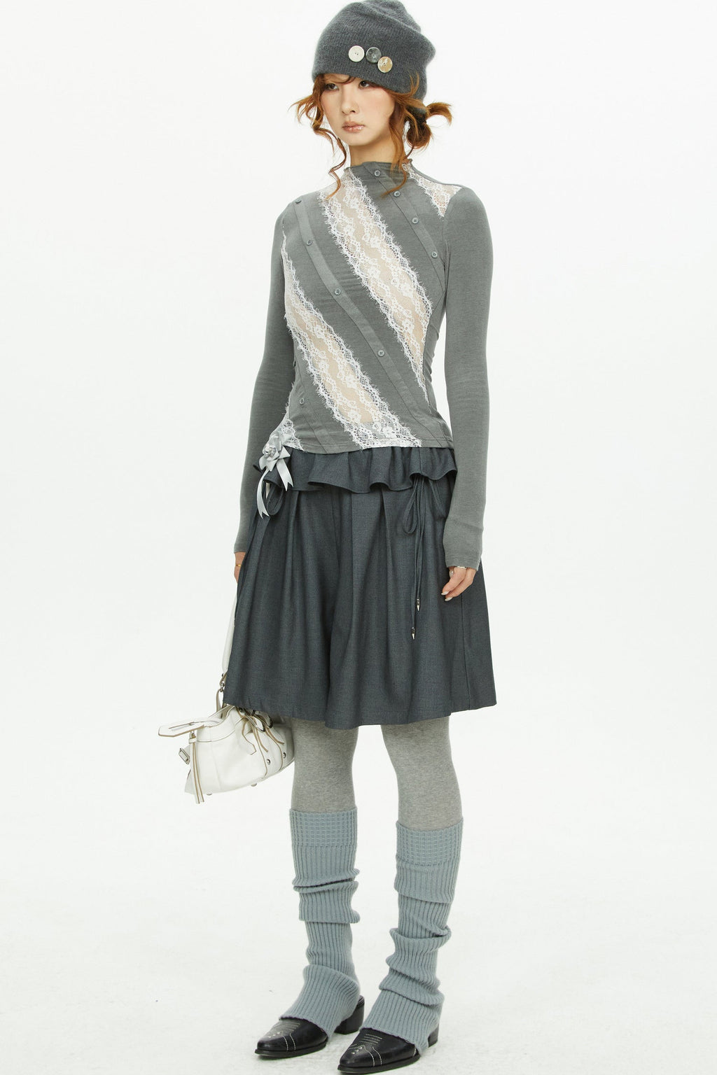 Gray Lace Knit Top