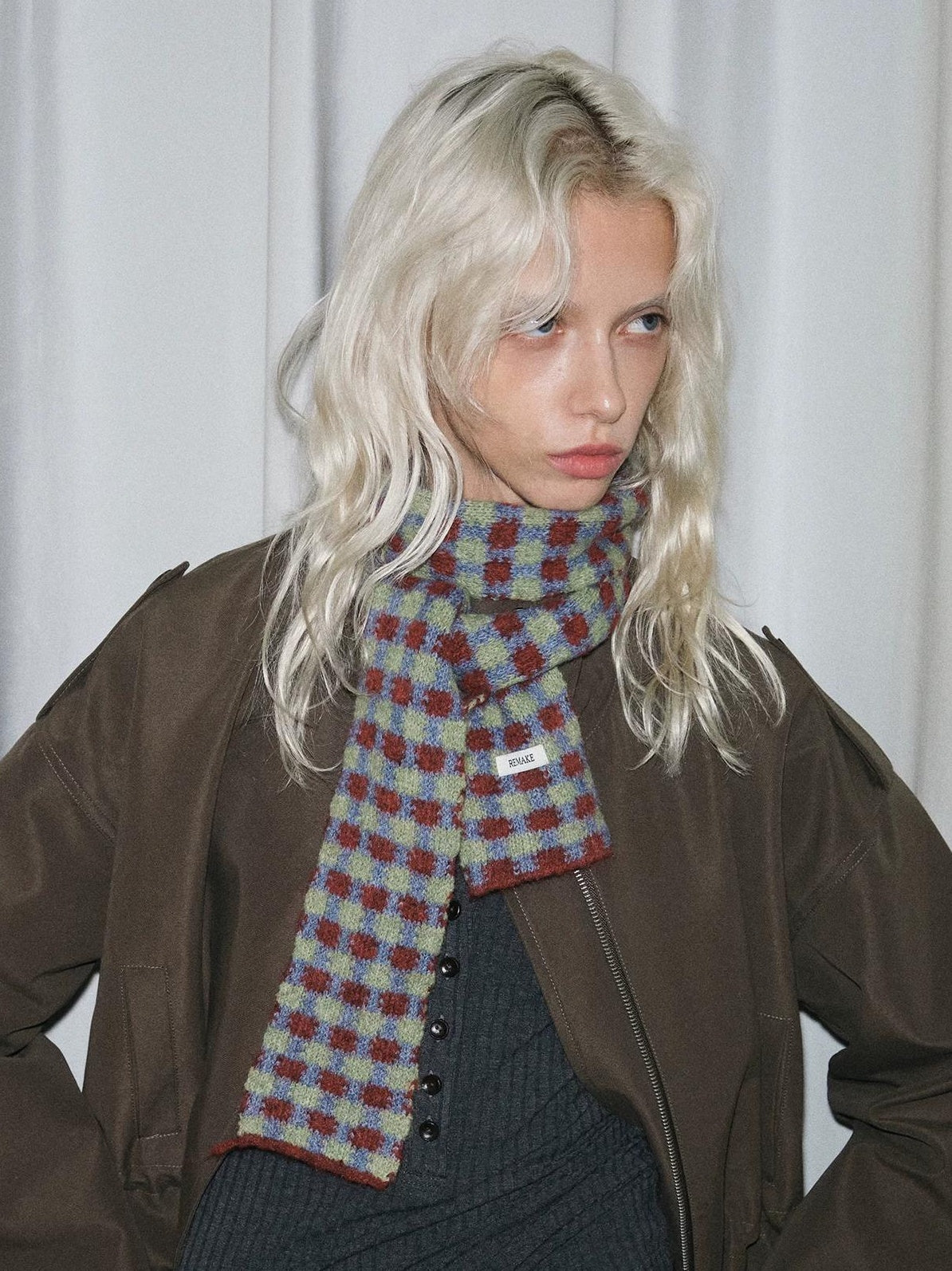 TRIA SELECT | PLAID COLOR BLOCK SCARF【ID:TN00080】