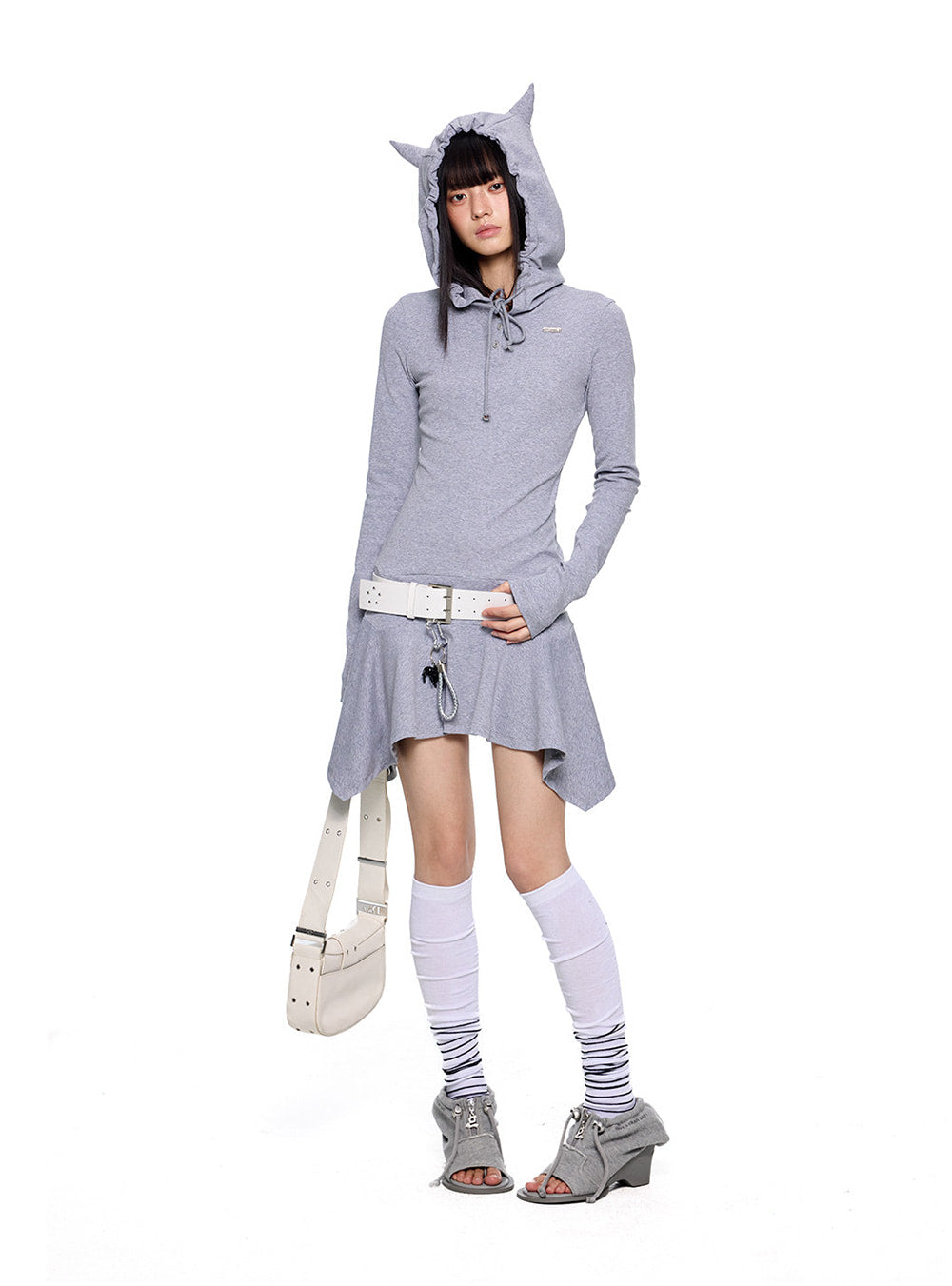 Horned Hood Stripe Mini Dress (2color)