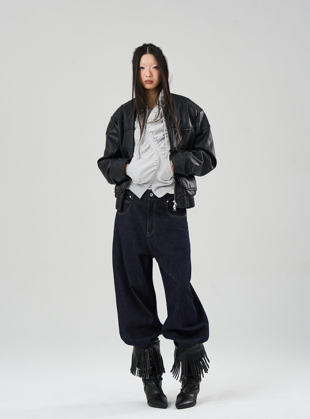 Cropped Shirred Hoodie