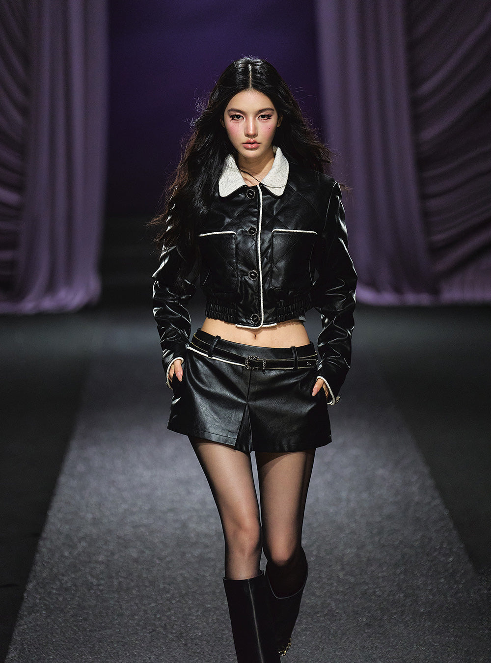 Quilted Leather Jacket & Skirt (2piece)