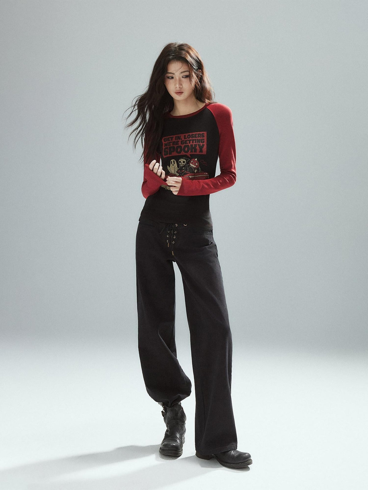 Pure Cotton Patchwork Low Waist Street Zipper Women Colorblock Straight Pants