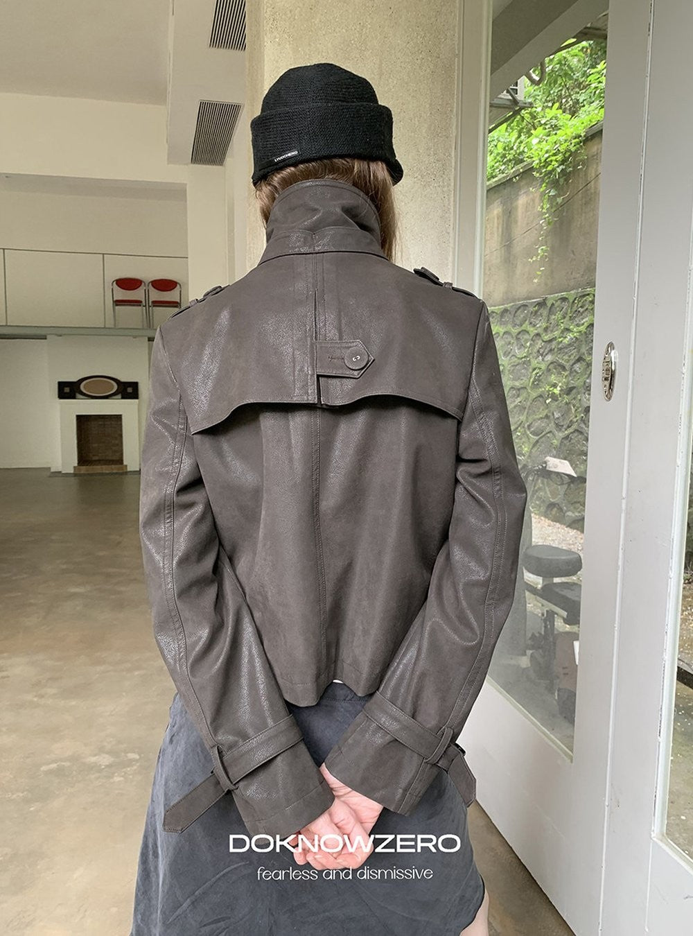 Dark Brown Double Button PU Jacket