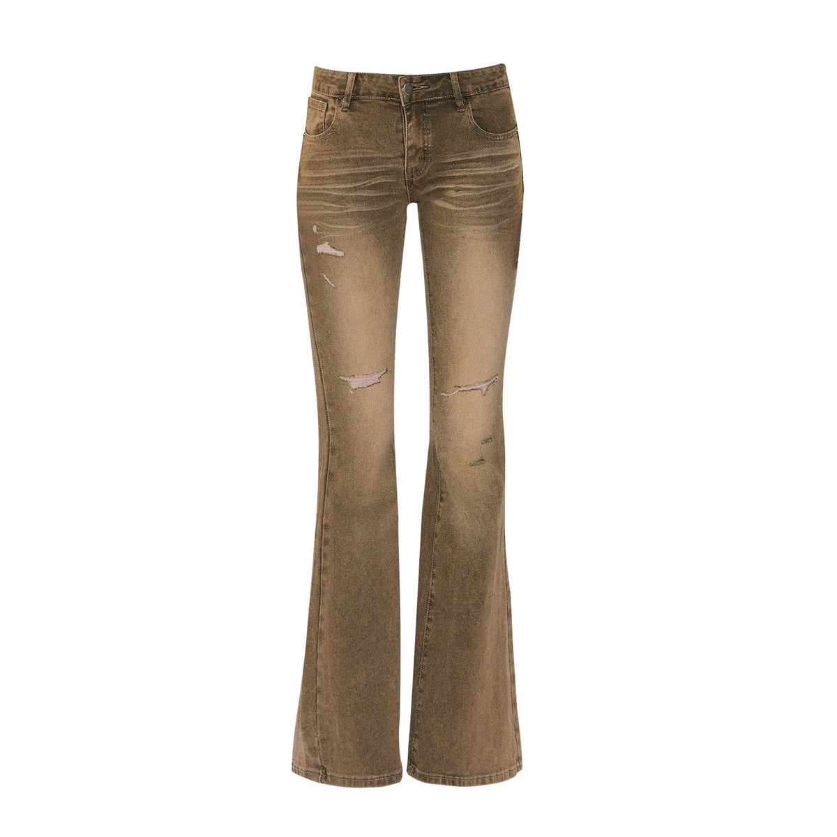Brown Washed Low Rise Ripped Sexy Slim Fit Cotton Slight Stretch Womens Jeans