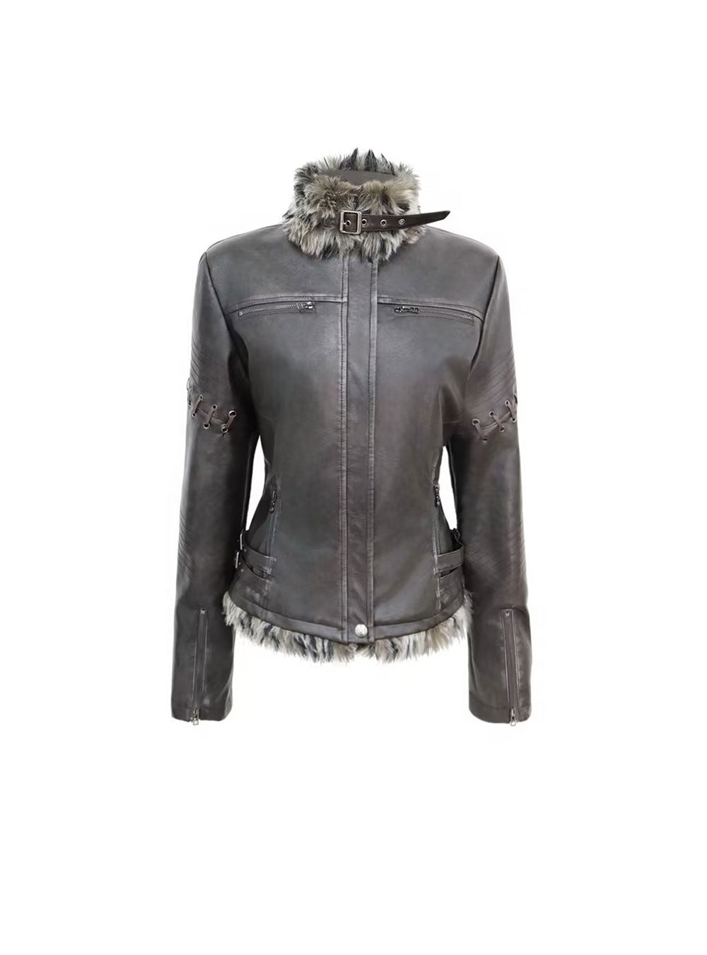 Ashline Fur Collar Leather Jacket