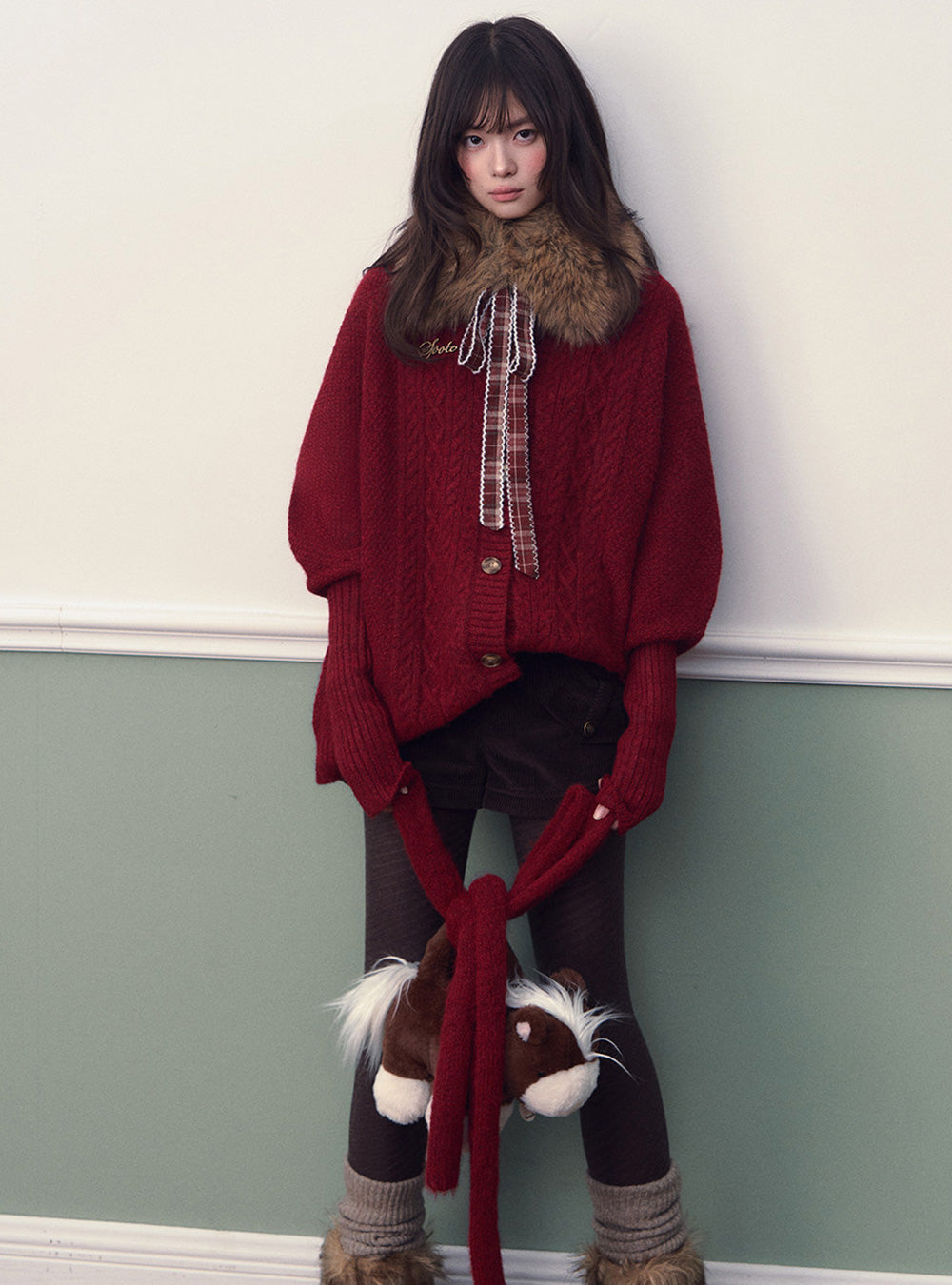 Red Fur Collar Sweater