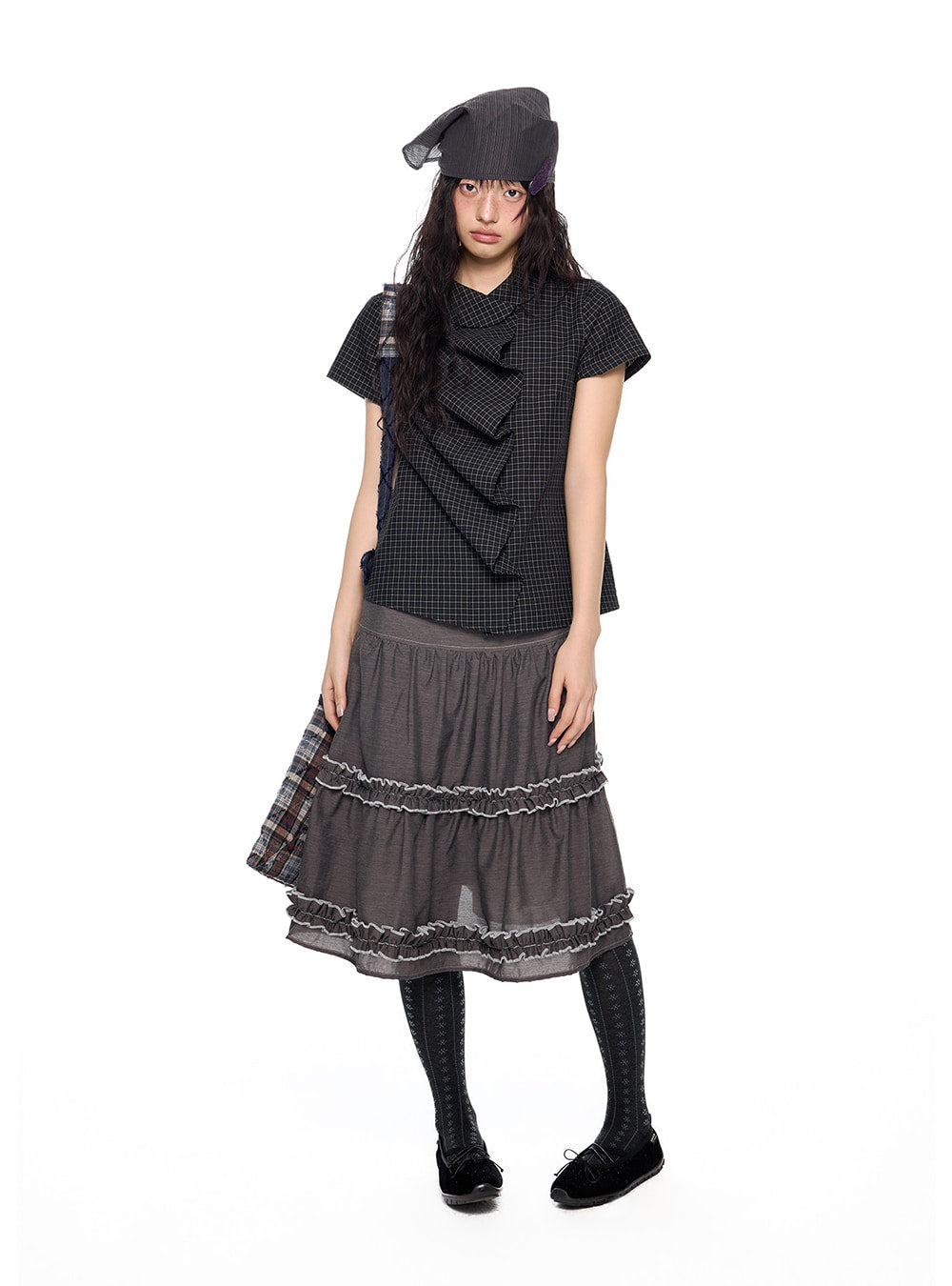 Oblique Fold Drape Blouse Top (3color)