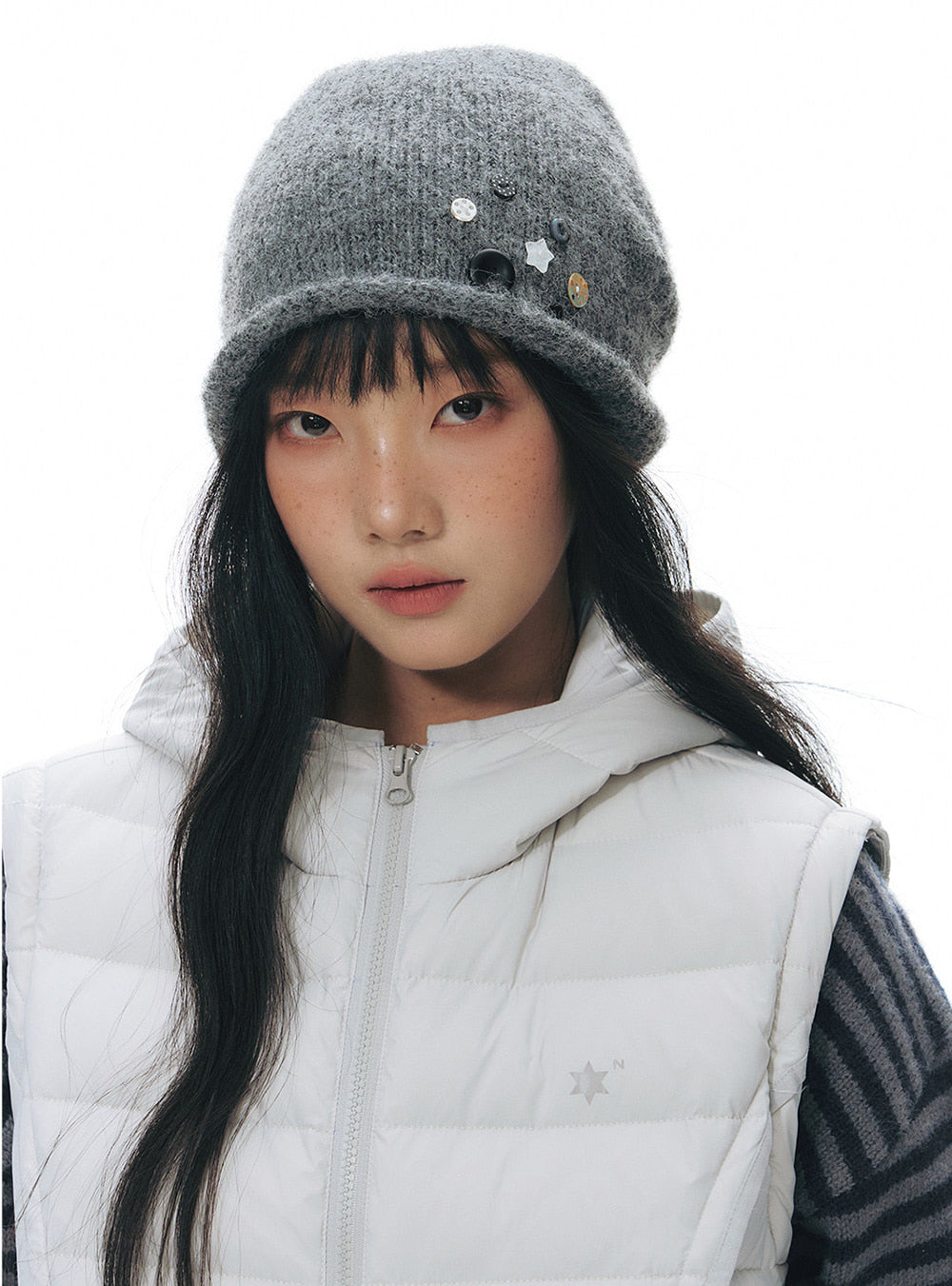 Gray Buttoned Handcrafted Beanie