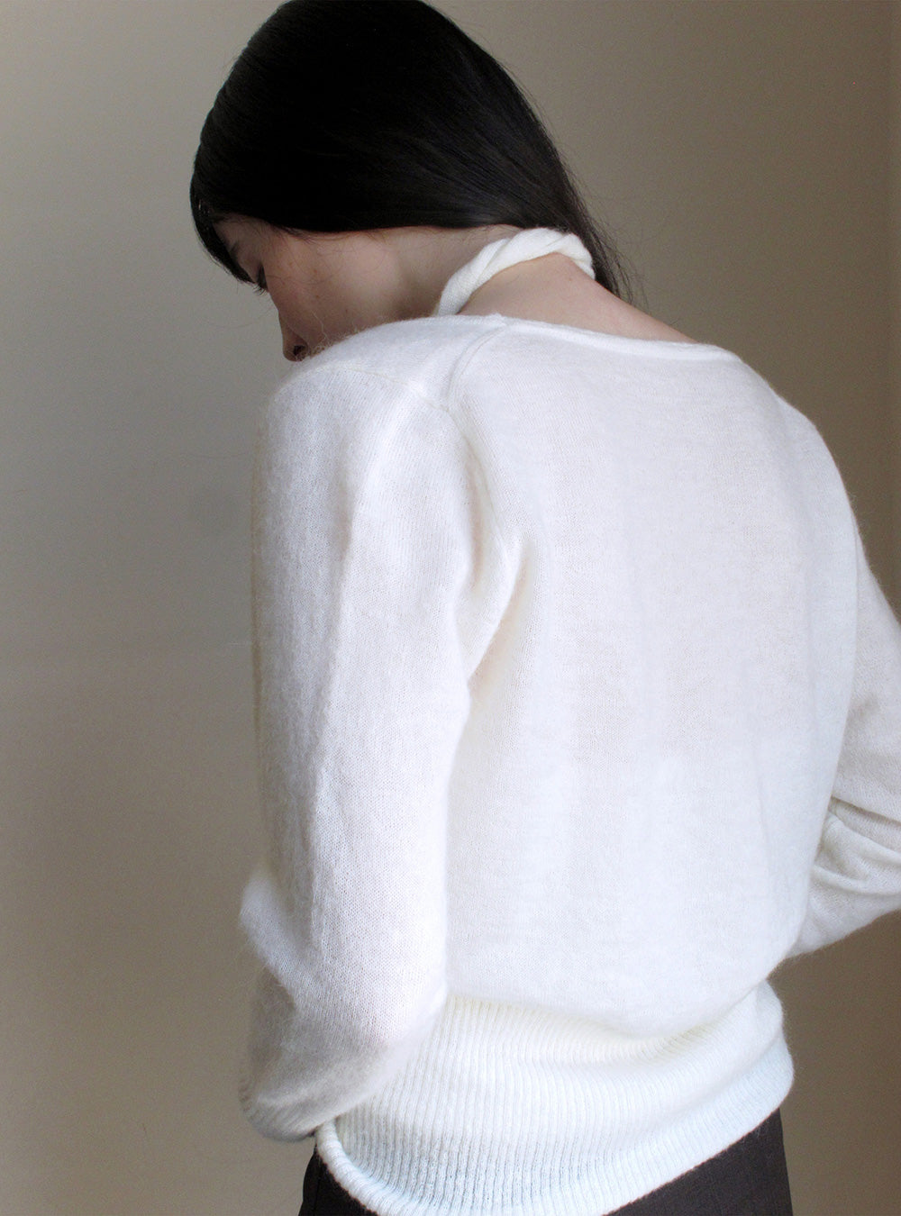 Alpaca White Knit Halter Vest & Cardigan