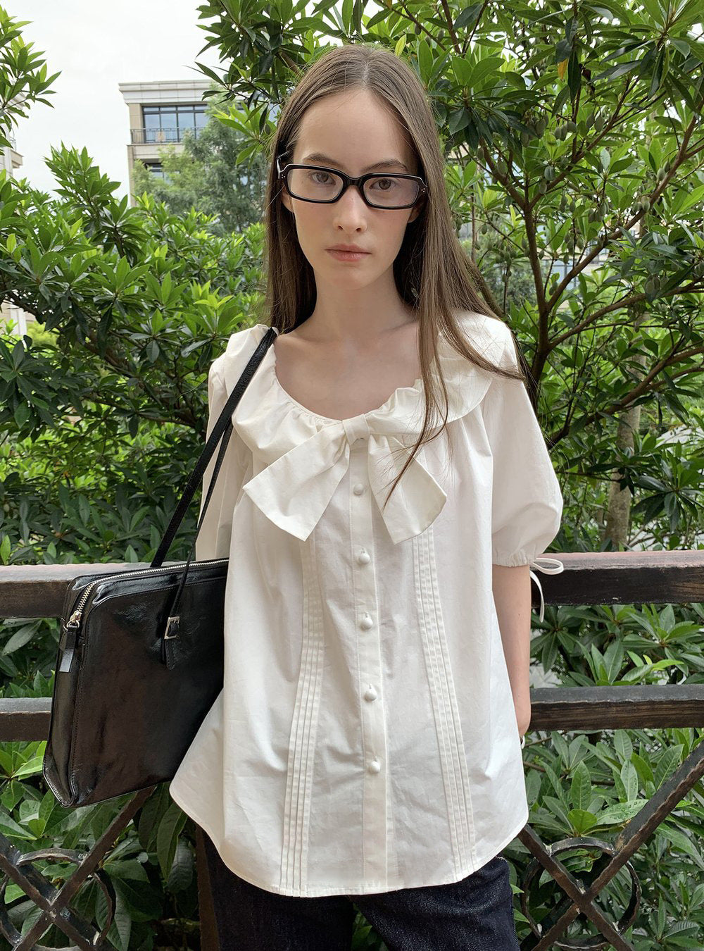 Bow Tie Pintuck Shirt (2color)