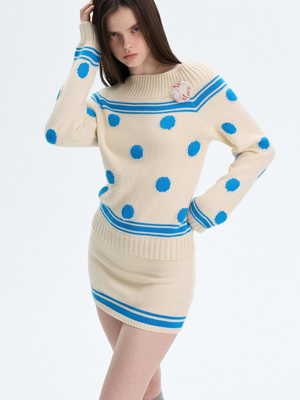 Cozy Thermal Acrylic Wool Polka Dot Boat Neck Relaxed Women Knit Sweaters