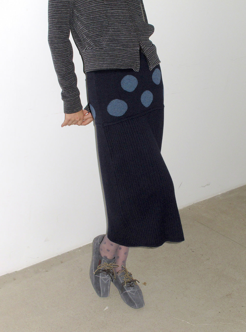 Stretchy Wool Polka Dot A-Line Skirt