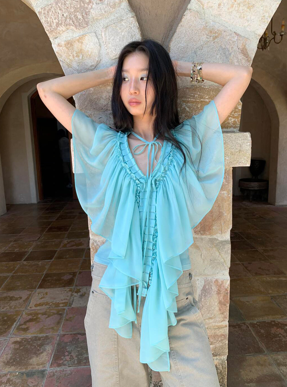 Mint Ruffle Layered Top