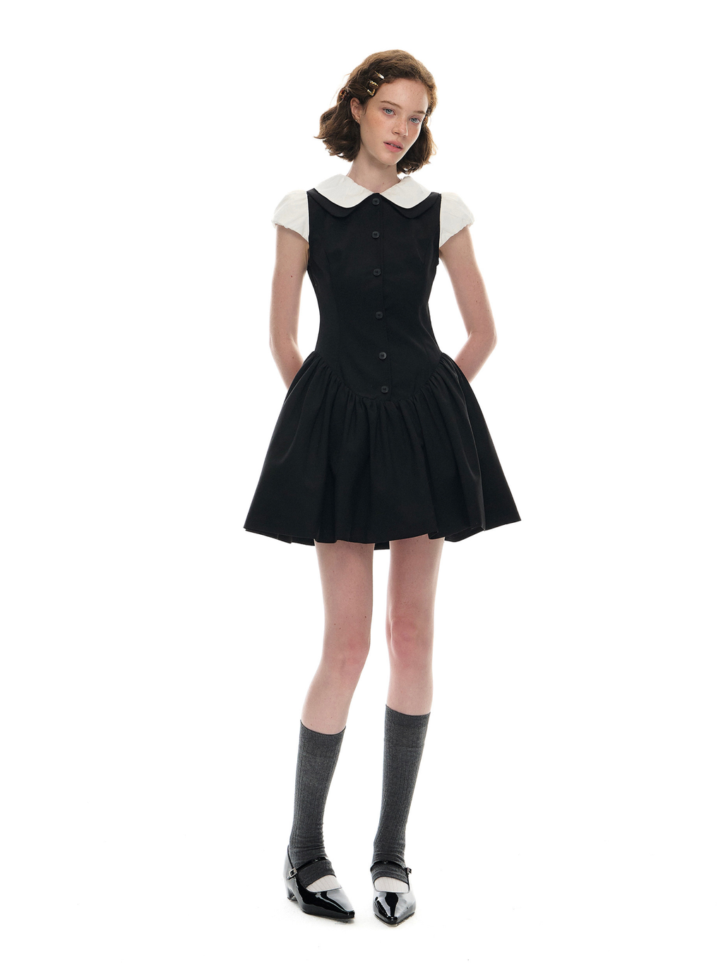 Romance Nanci Contrast Collar Layered Puff Dress