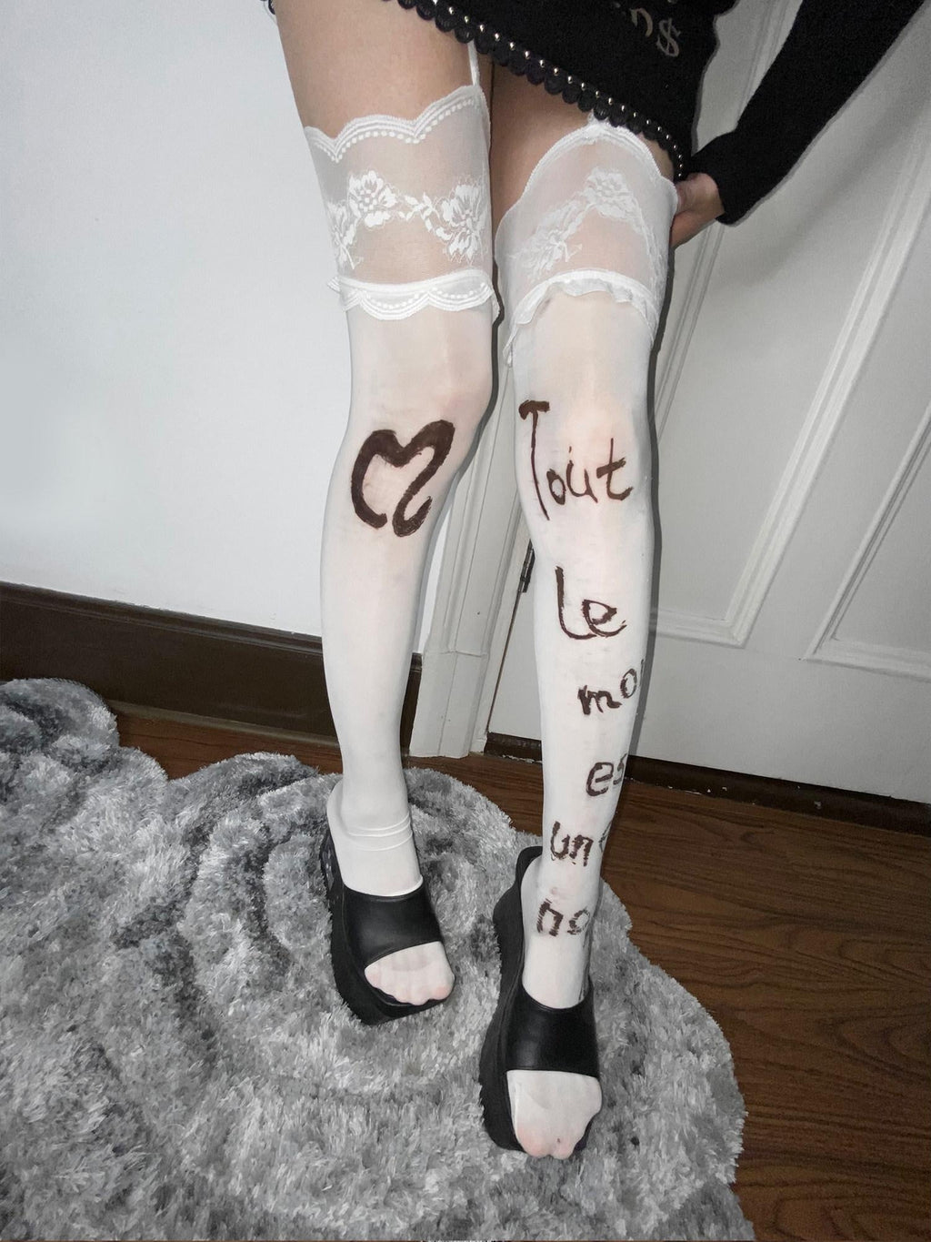 Slimming Leg Shaping Lightweight Velvet Sexy Letter Print White Women Hosiery