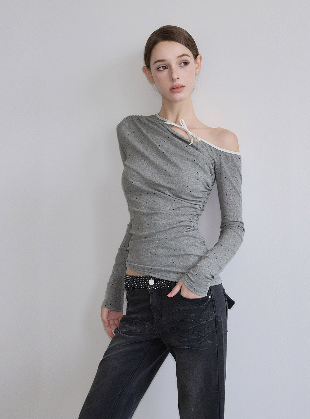 Sparkle Dot Off Shoulder Slim Top