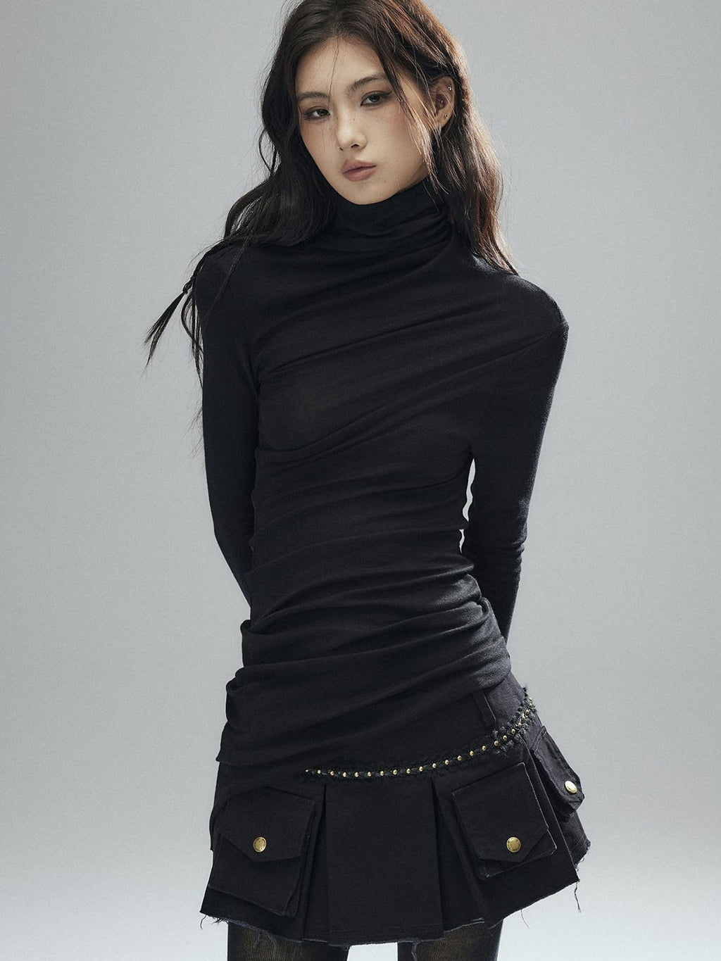 100% Cotton Low Waist Pleated A Line Sexy Women Daily Black Mini Skirts