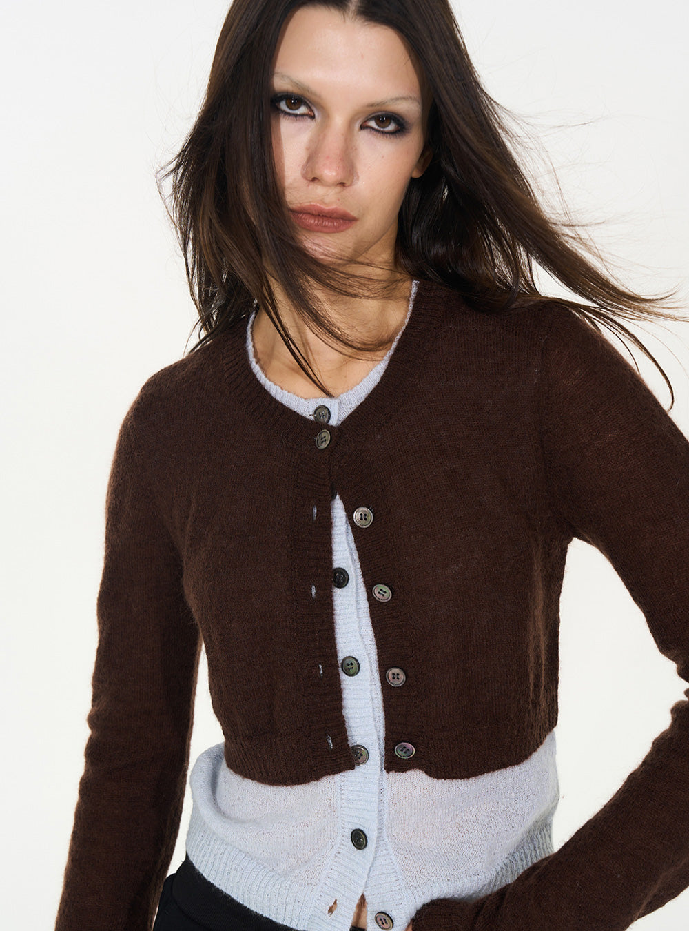 Mohair Blend Layered Knit Cardigan (2color)