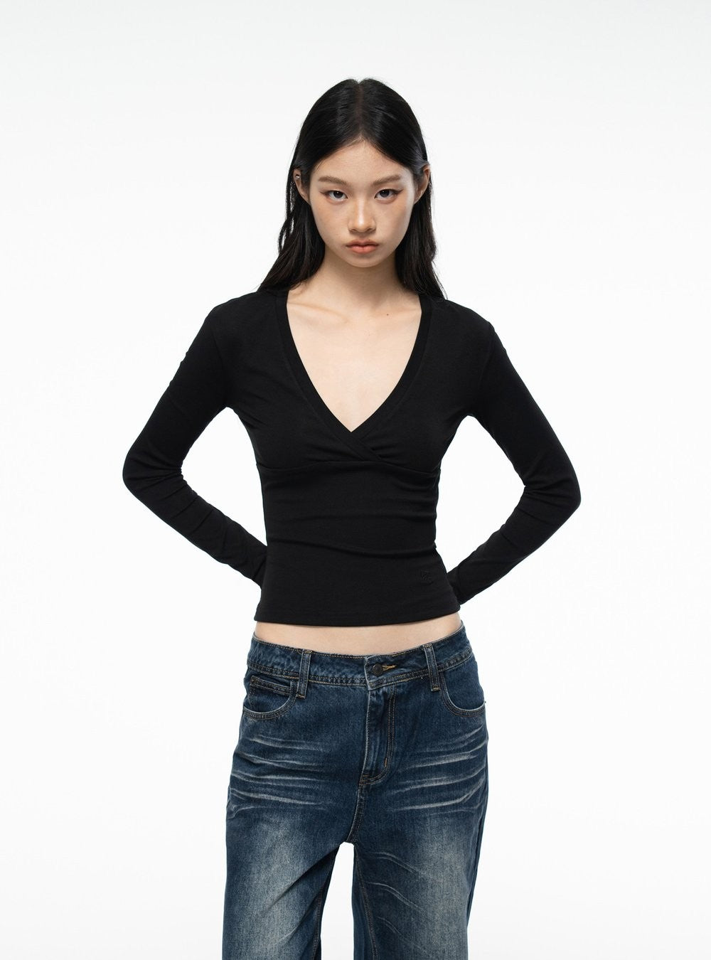 Deep V Wrap Top (2color)