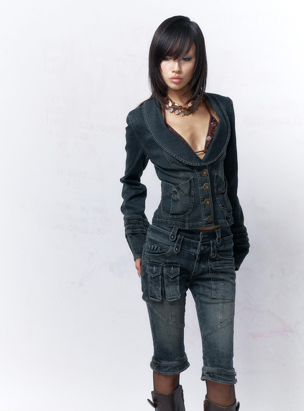 Low-Cut Stretch Denim Jacket