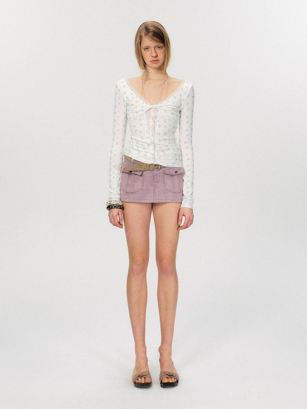 Sexy Mesh Floral Spliced Fitted Womens Stretch Long Sleeve Crop Tops