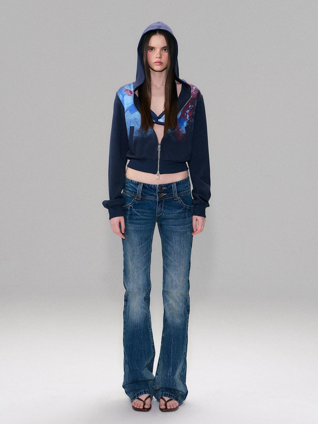 Slight Stretch Low Rise Slim Cotton Casual Women Deep Blue Straight Leg Jeans