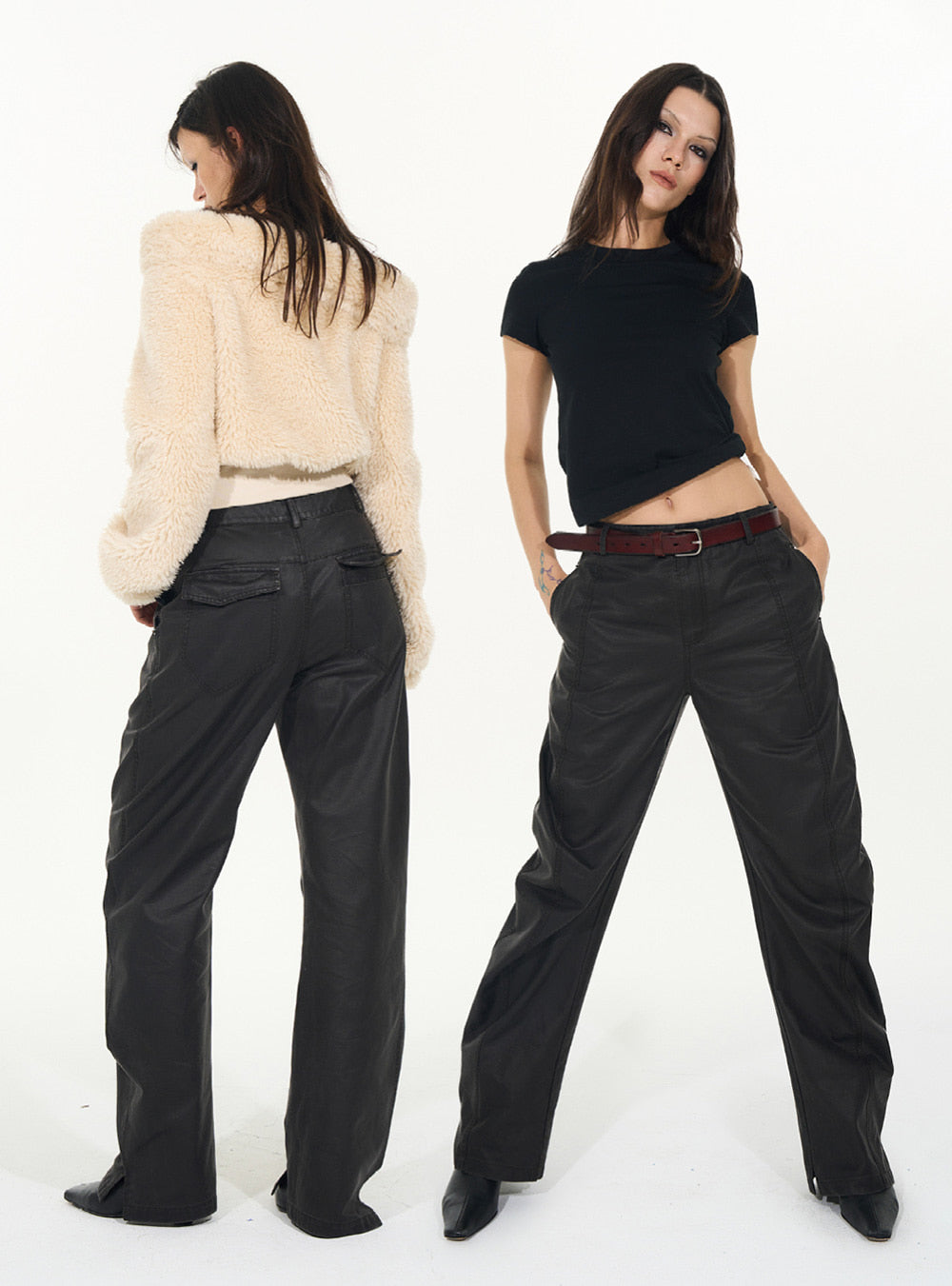 Curved Matte Coated Straight Pants