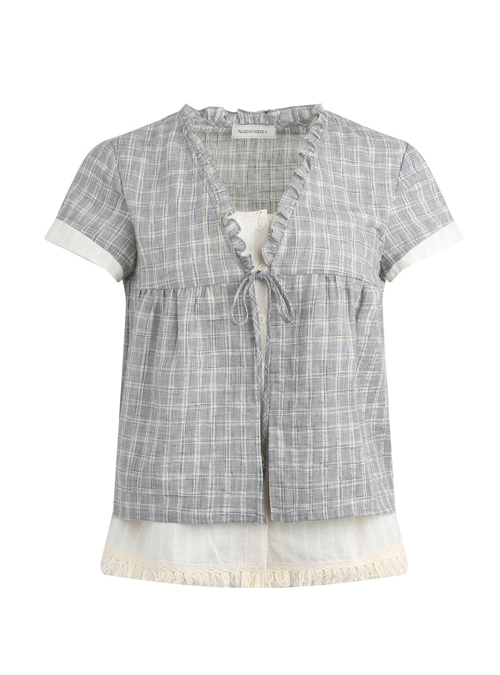 Plaid Ribbon Tie Blouse Top