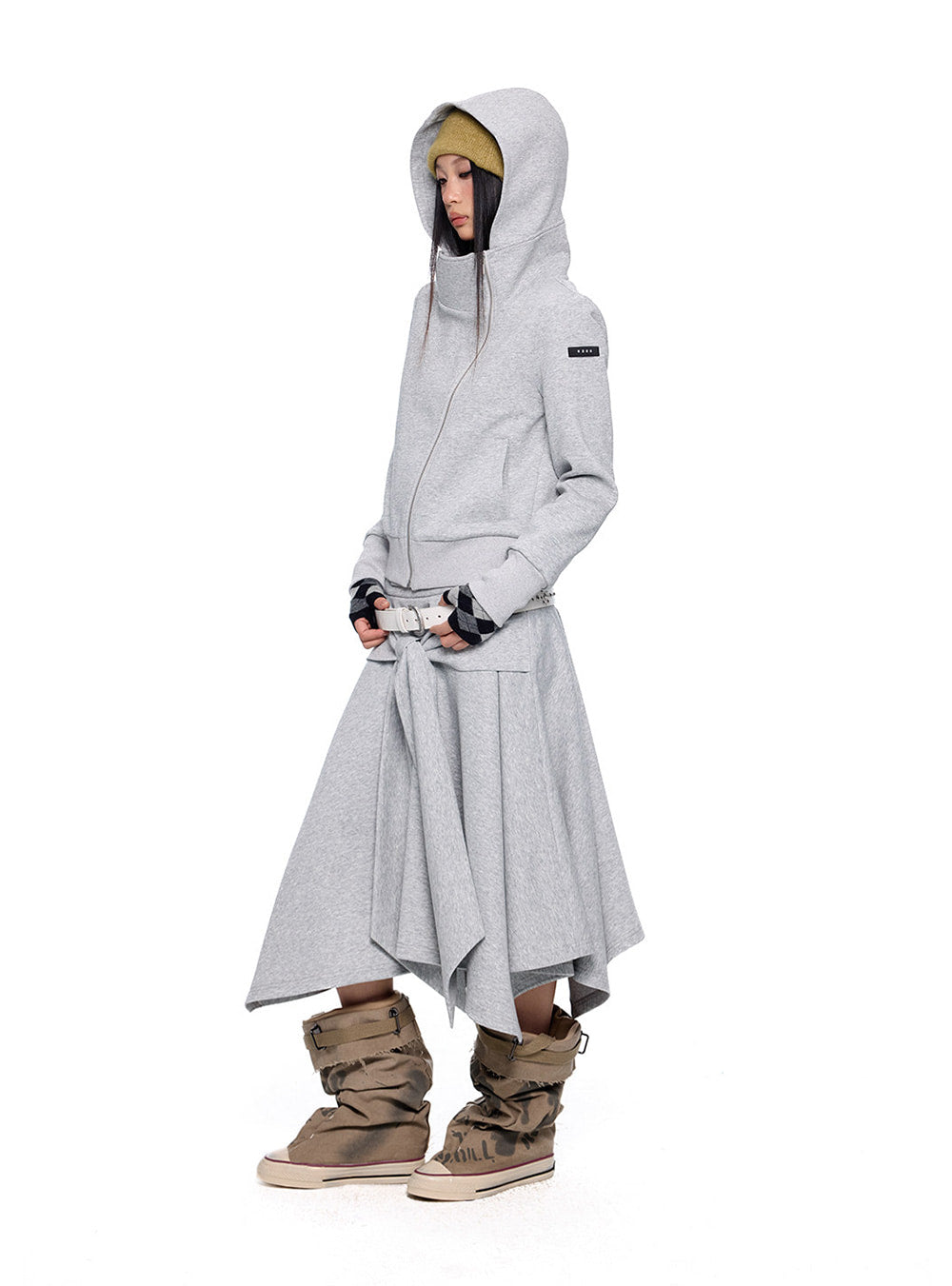 Slant Zip Hood & Wrap Skirt (2color)