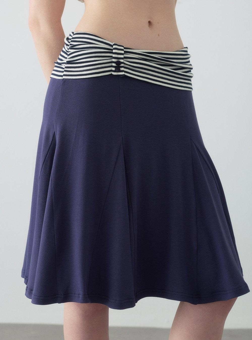 Navy Stripe Panel Flare Skirt
