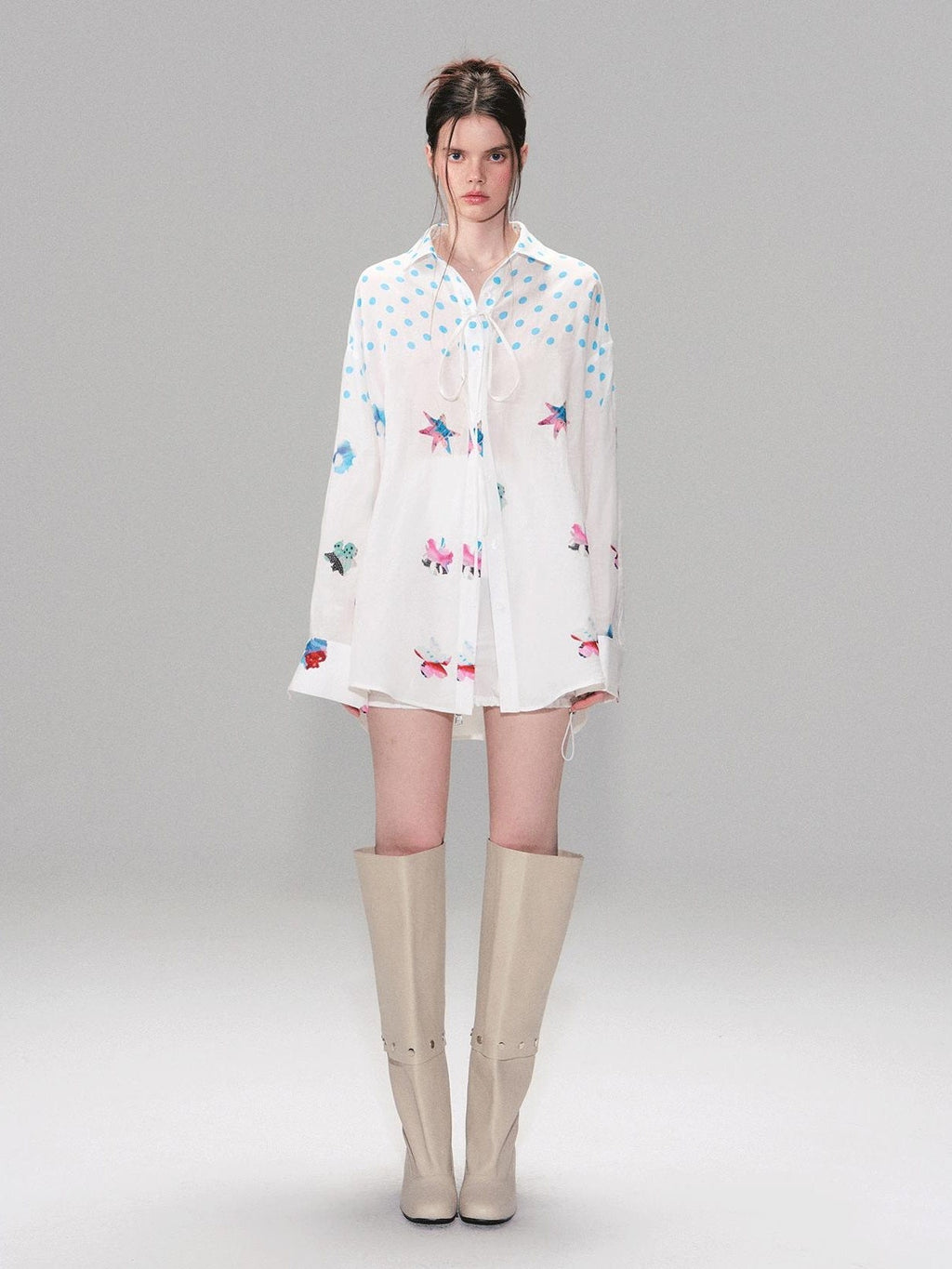 Soft Breathable Linen Blend Relaxed Drop Shoulder Polka Dot Long Sleeve Shirts