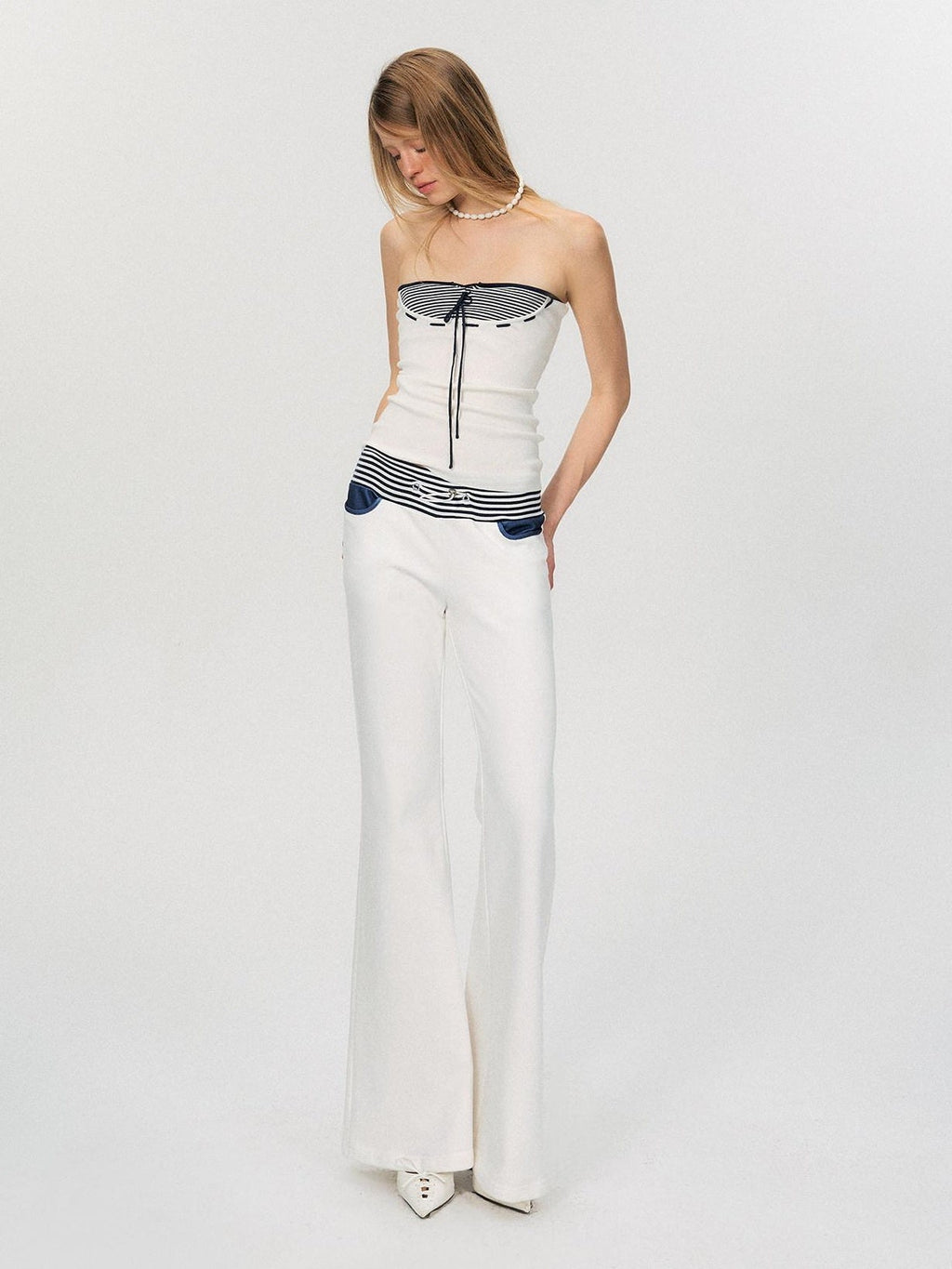 Comfortable Casual Cotton Blend Slight Flare Mid Rise Women White Straight Pants