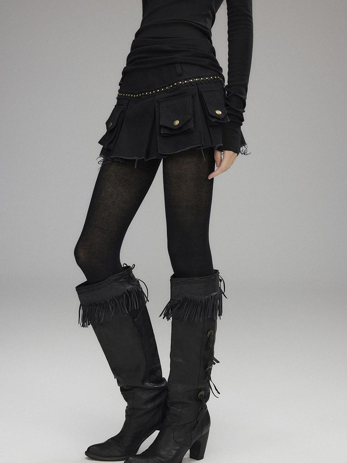100% Cotton Low Waist Pleated A Line Sexy Women Daily Black Mini Skirts