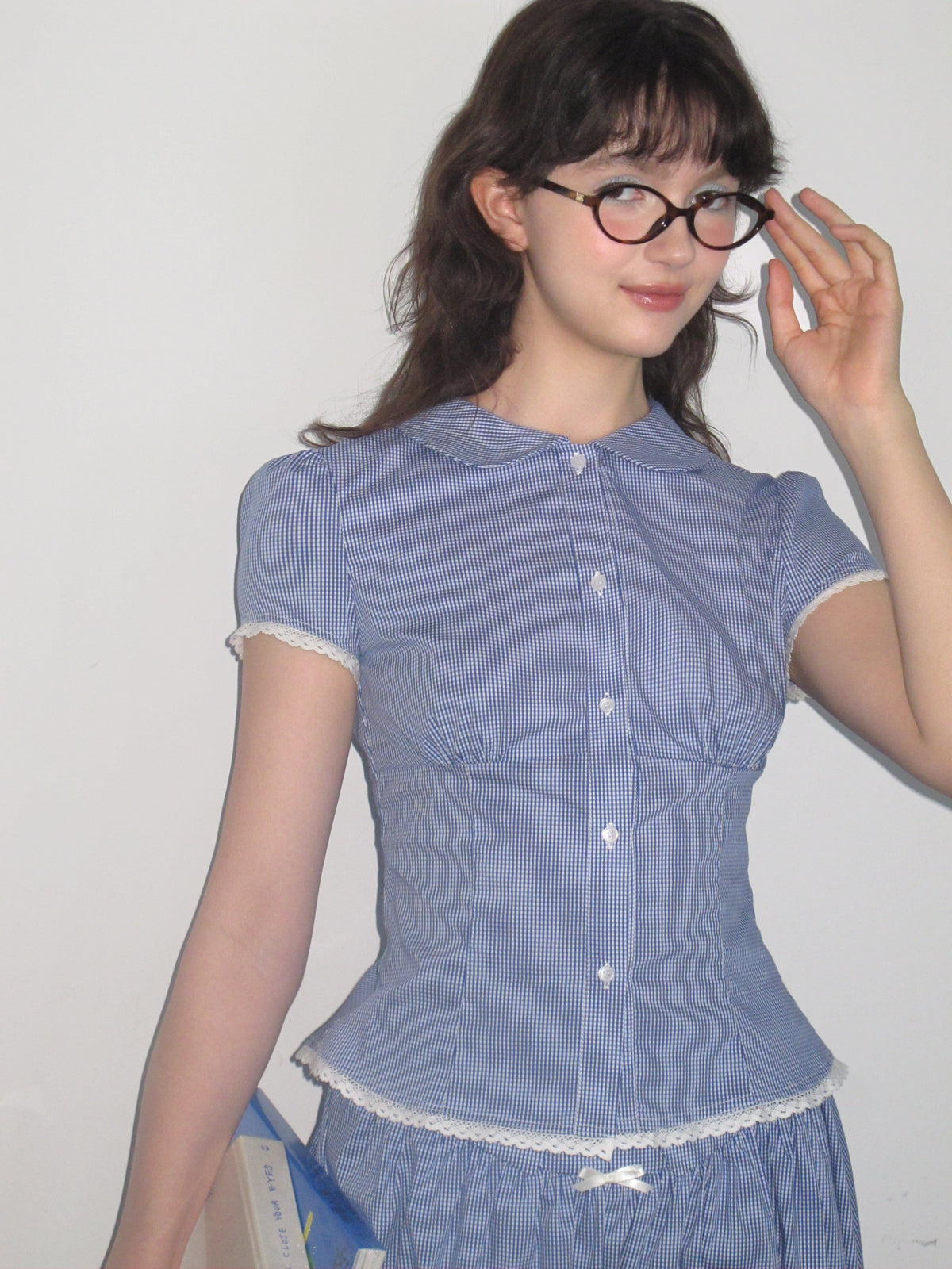 Romance Nanci Gingham Check Lace Shirt