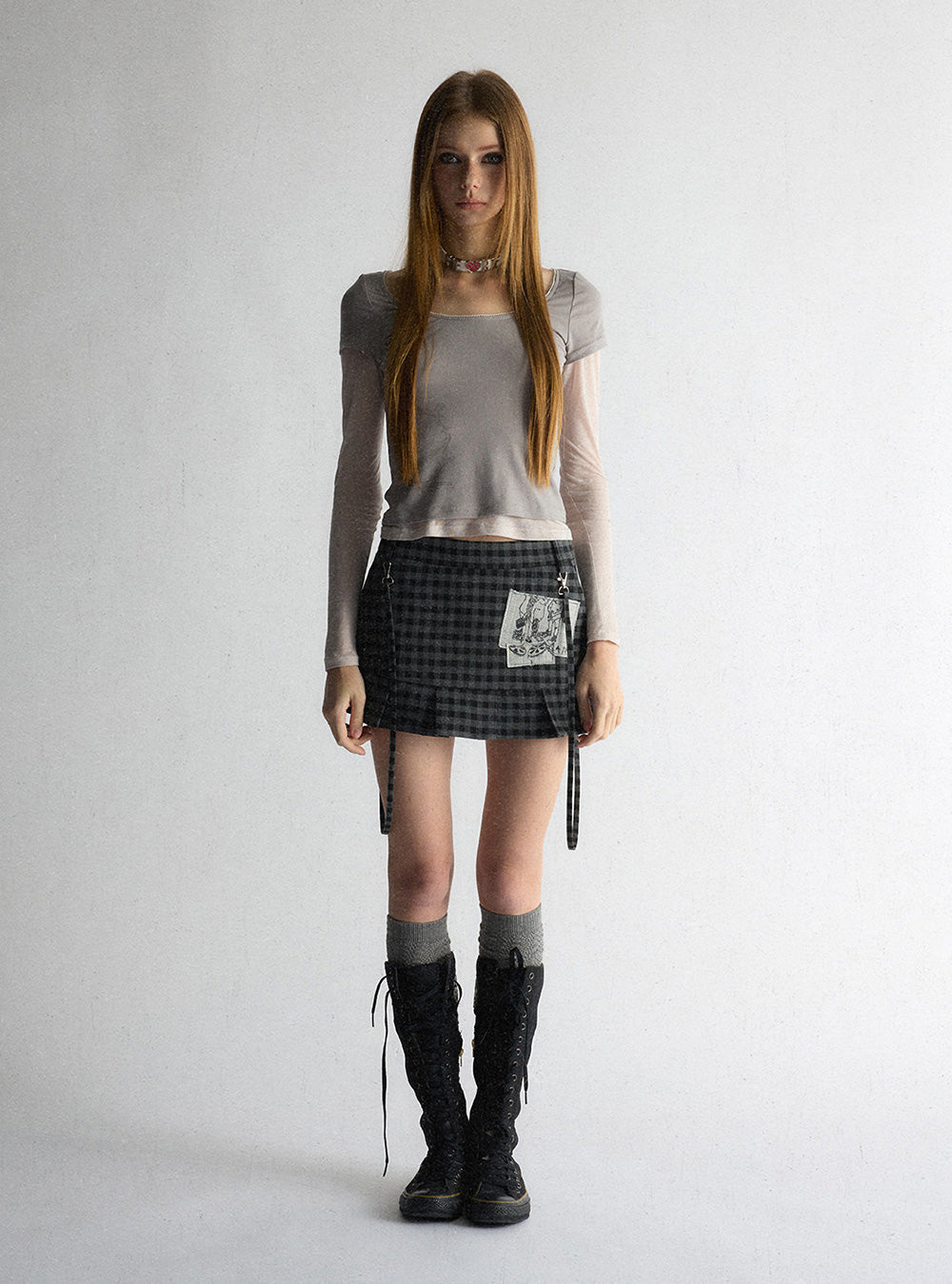 Applique Check Mini Skirt