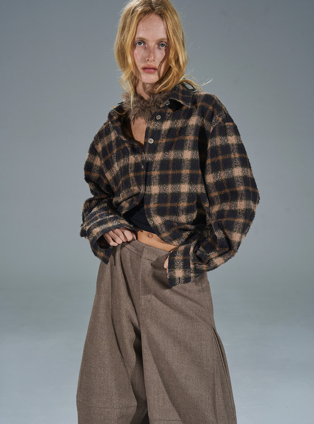 Black & Brown Check Arched Silhouette Shirt